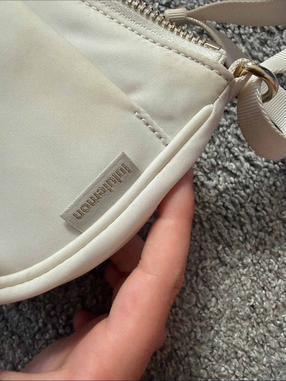 lululemon athletica Cream Crescent Shoulder Bag with Gold Logo